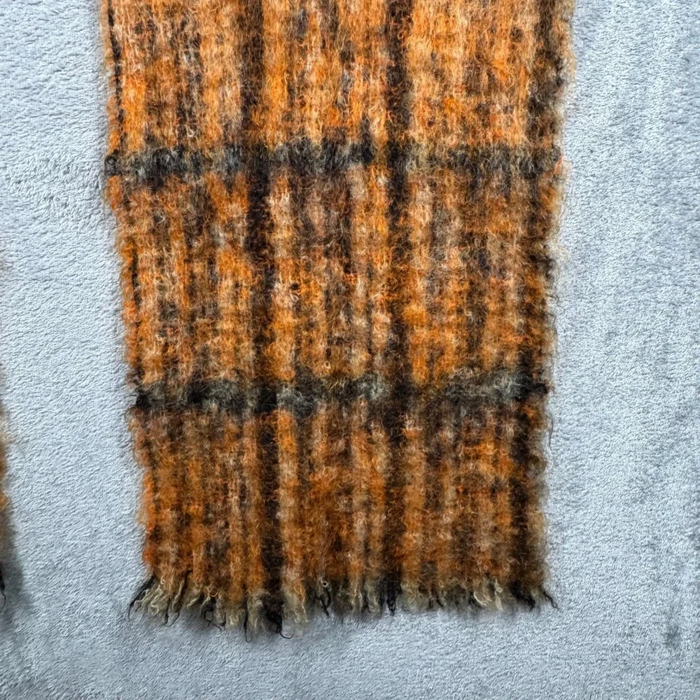 Hemmings Vintage Irish Plaid Scarf Mohair Wool‎ Orange Grunge Layer Cozy Warm